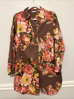Soft Surroundings Brown Floral Popover Tunic